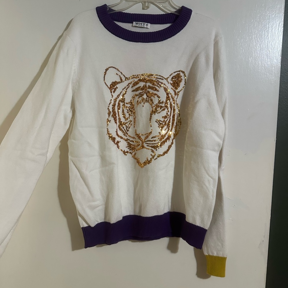 White and Purple Tiger Sweater